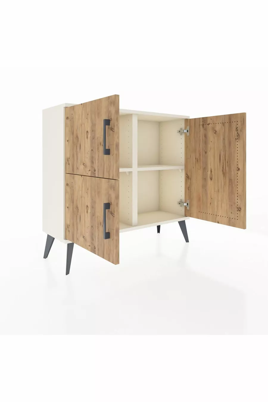 Commode Arges 2 étagères 3 portes Pierre de lune-Pin/Pierre de lune