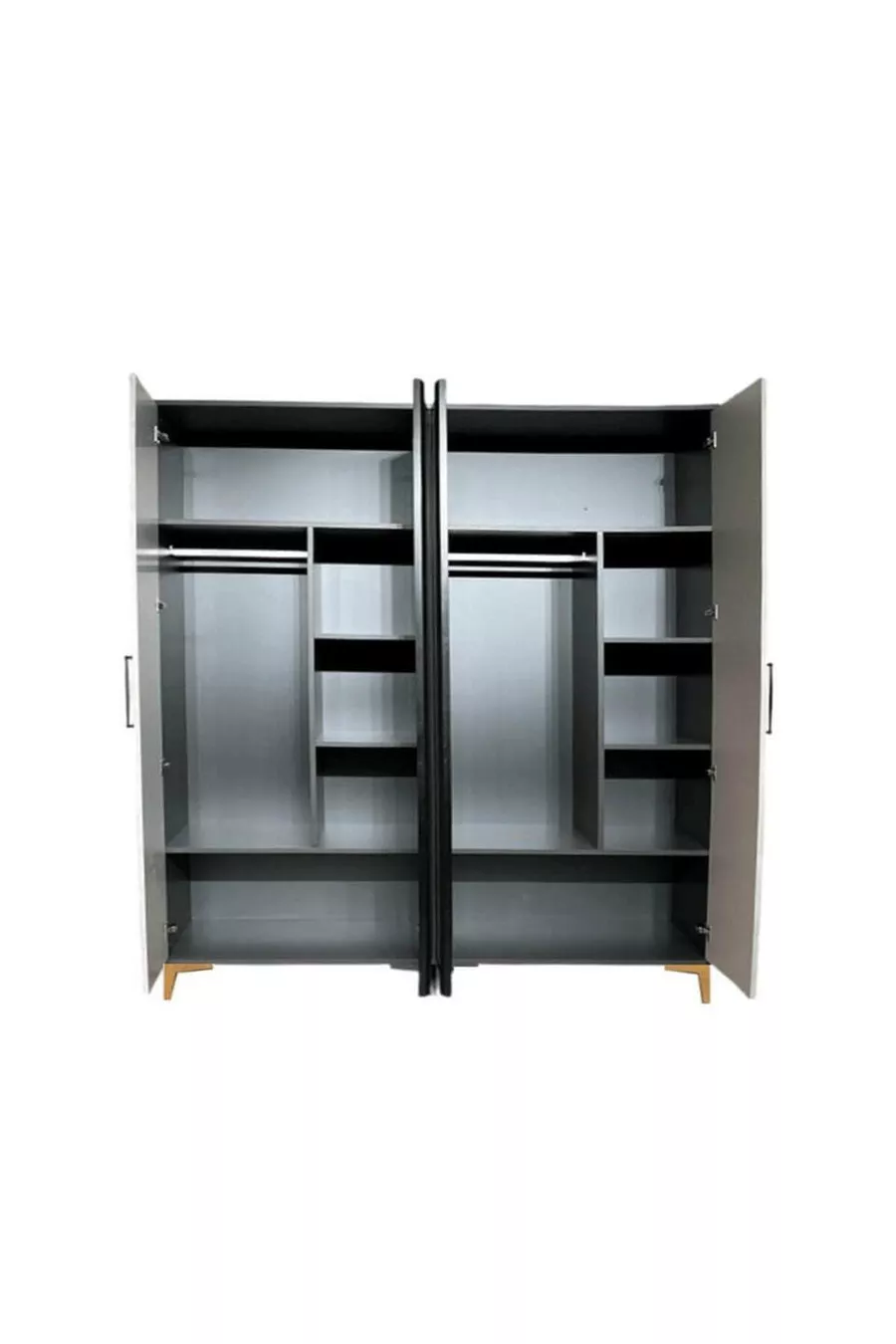 Armoire MDF à 4 portes de haute qualité Ege | Revêtement Rehau | Pieds en charme | Détails en verre