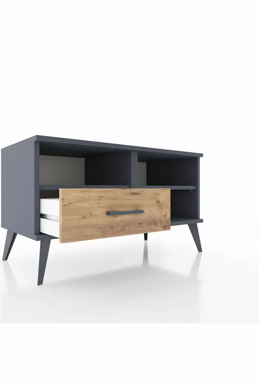 Commode Hyperion 2 étagères avec un tiroir Anthracite-Anthracite/Merisiers