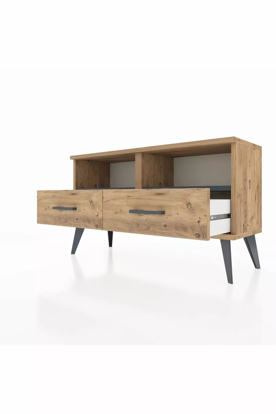 Commode Arges 2 étagères 2 tiroirs Pin-Anthracite/Pin