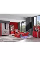 Chambre d'enfant - Lit avec Voiture Jaguar, Armoire 3 Portes Sports, Bureau, Commode, Bibliothèque - Rouge