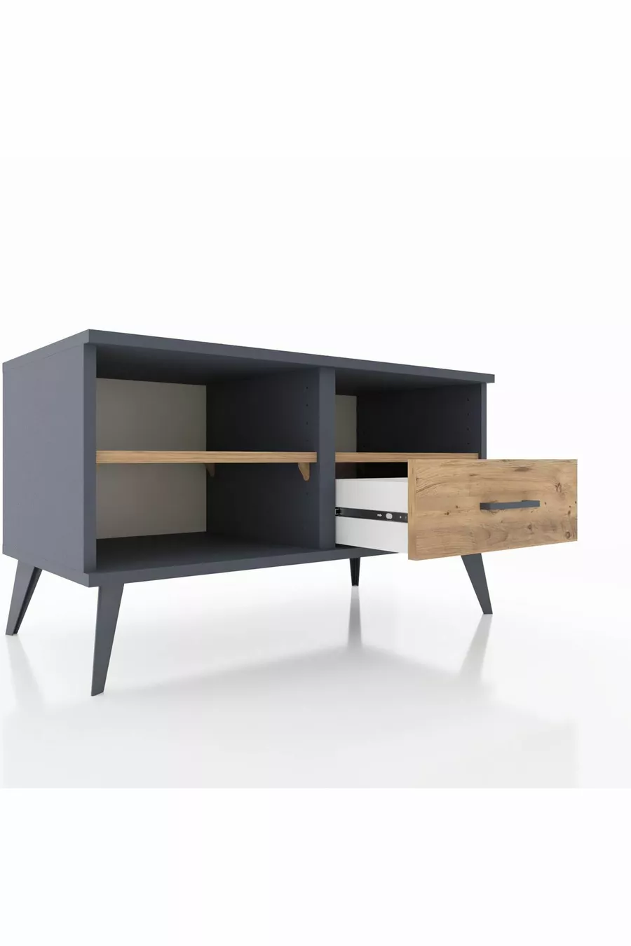 Commode Hyperion 2 étagères 1 tiroir Anthracite-Épicéa