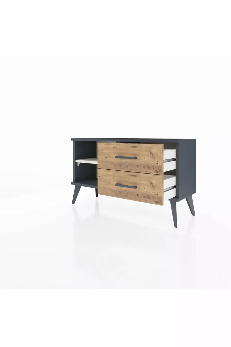 Commode Arges à une étagère et 2 tiroirs Anthracite-Pierre de lune/Merisiers