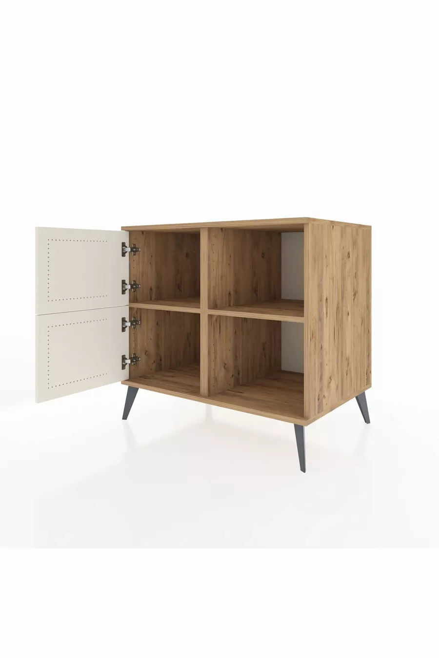 Commode Kronos à 2 étagères et 2 portes Pin-Pierre de Lune/Pin