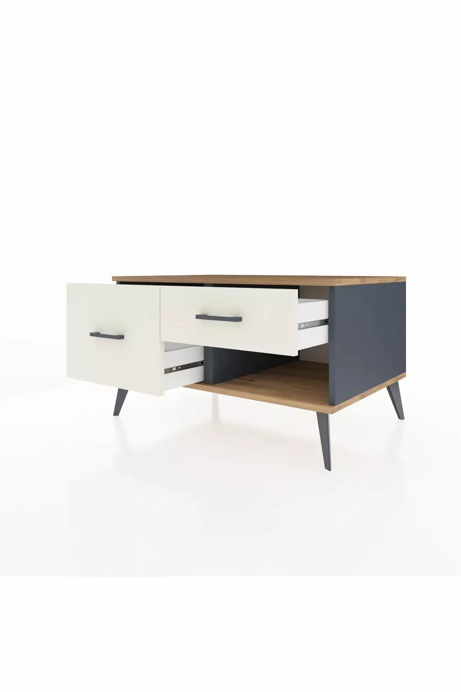 Commode Kronos 2 tiroirs Anthracite-Sapin/Pierre de lune