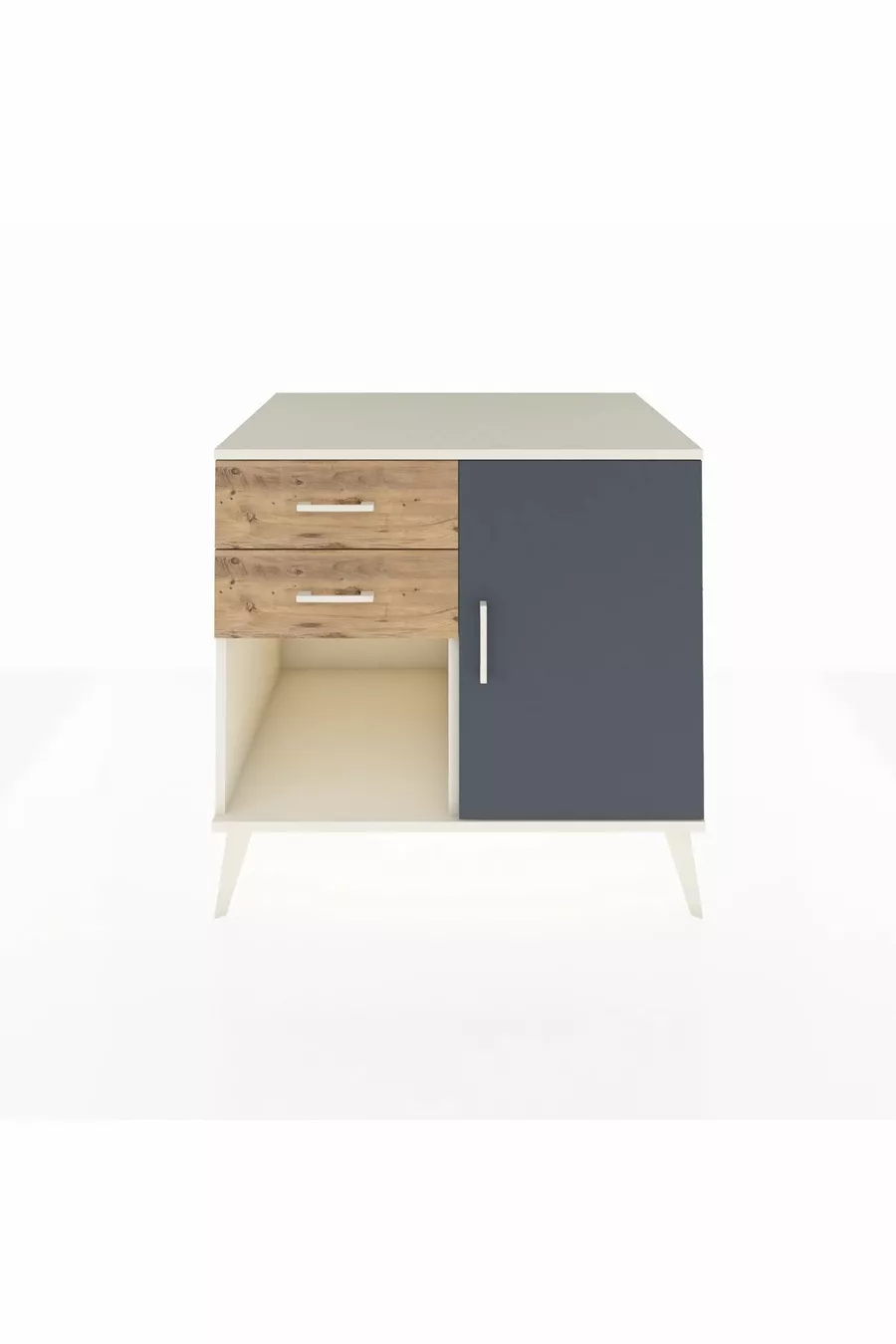 Commode Kronos à une étagère, 2 tiroirs et une porte, Pierre de Lune-Anthracite/Pins