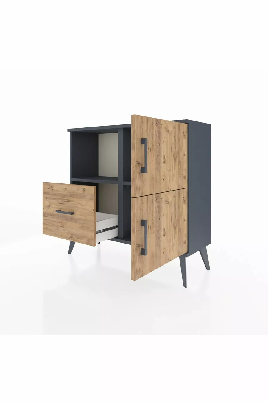 Commode Arges 2 étagères, 1 tiroir, 2 portes, Anthracite-Pin