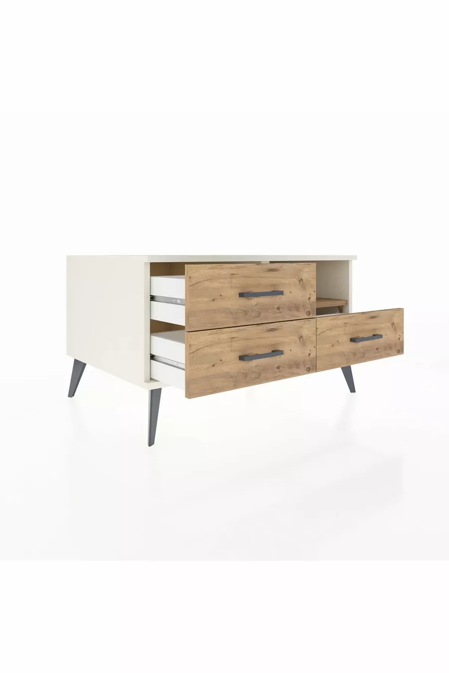 Commode Kronos avec une étagère et 3 tiroirs, Pierre de Lune-Pin