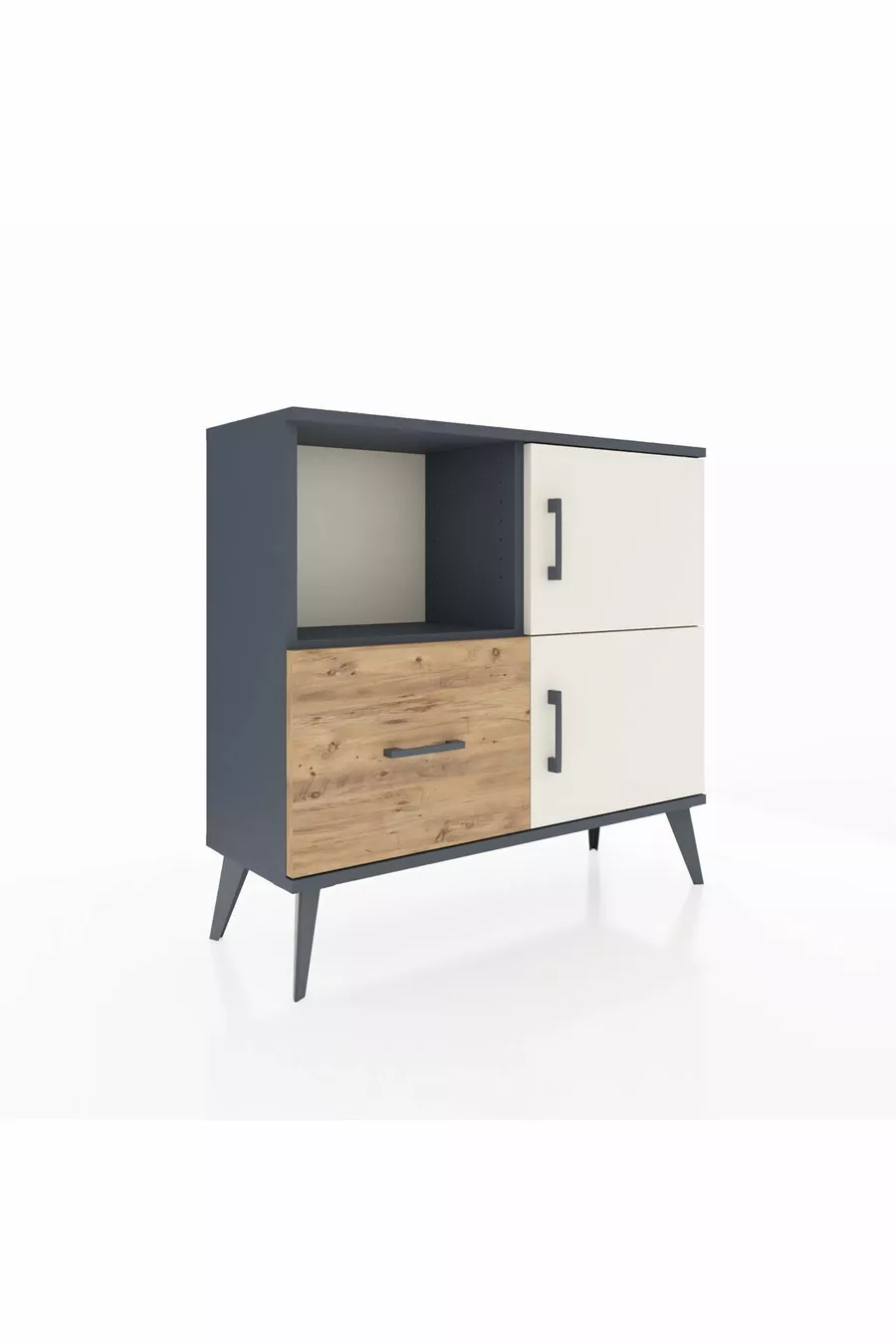 Commode Arges à 2 étagères, 1 tiroir, 2 portes, Anthracite-Pierre de Lune/Pin