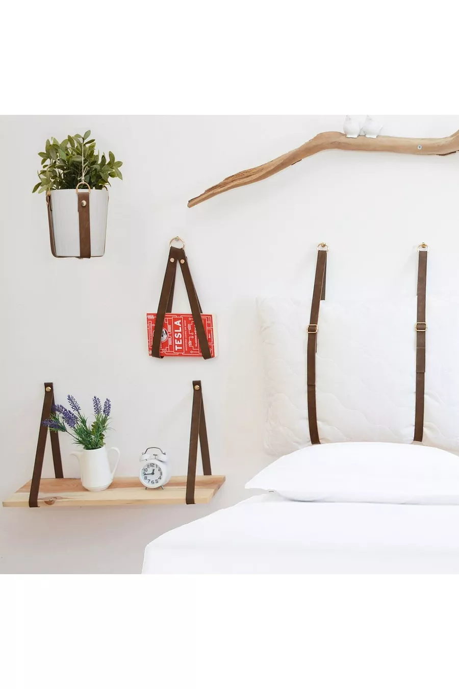 Ensemble de chambre moderne Lit avec sommier et tête de lit + 2 chevets muraux Type hôtel 4 pièces