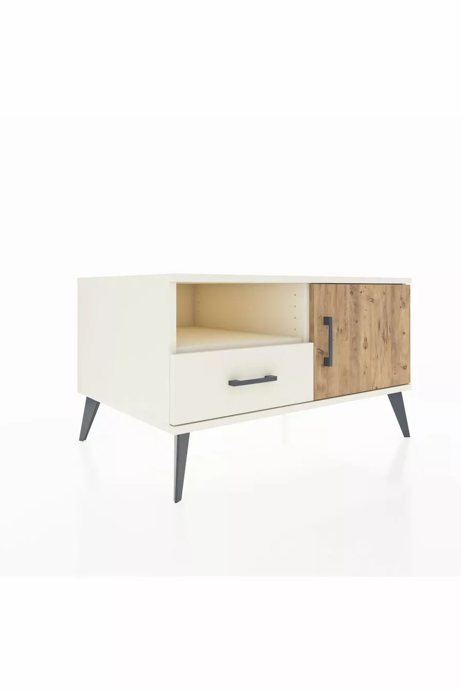Commode Kronos avec 2 étagères, 1 tiroir et 1 porte, couleur Pierre de lune/Pin