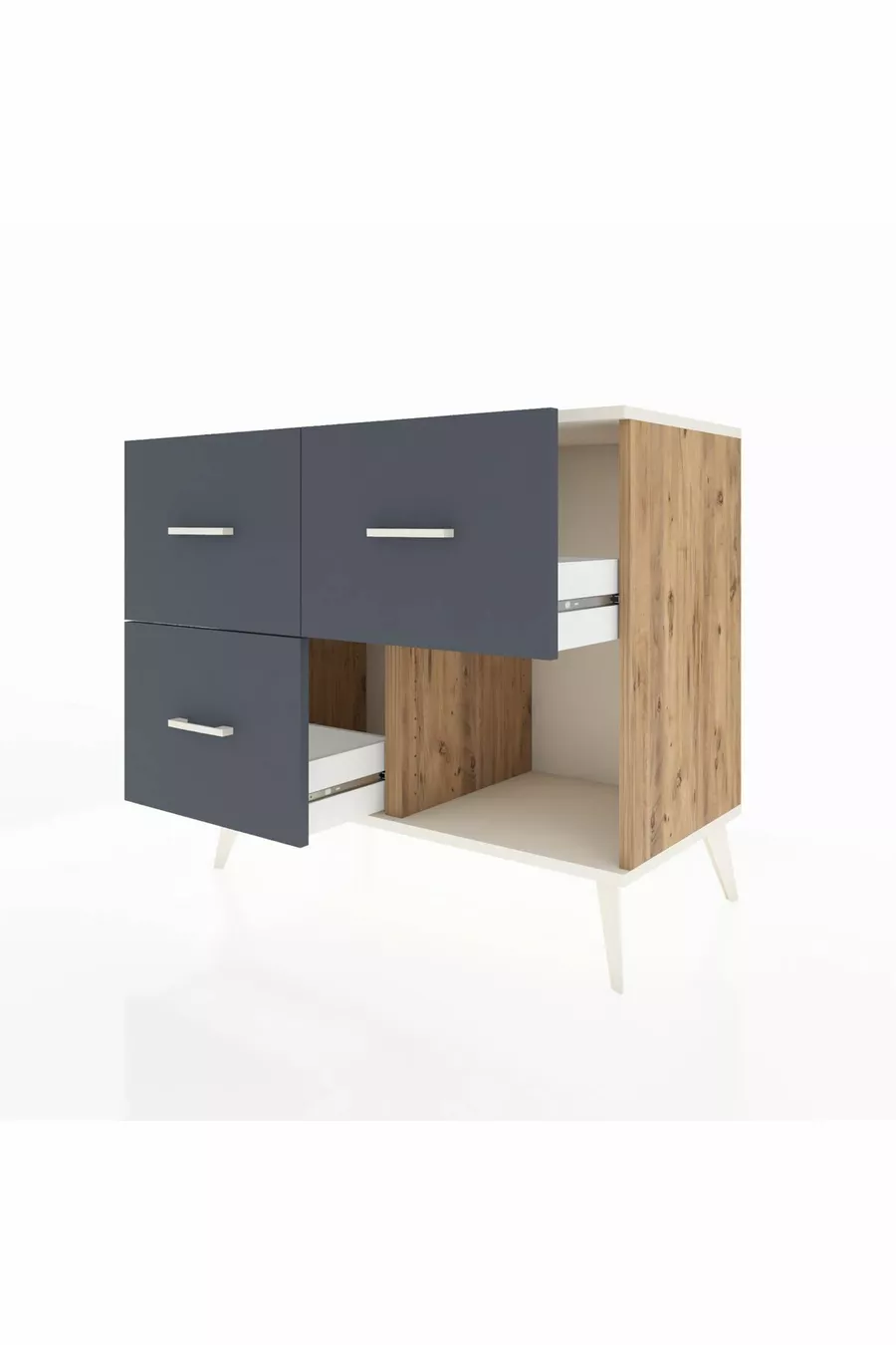 Commode Hyperion 3 tiroirs Pin-Pierres d'ambre/Anthracite