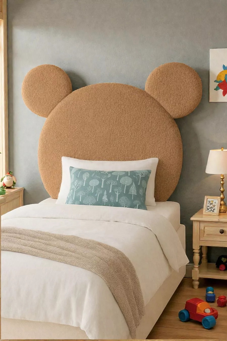 Tête de lit, peluche marron clair, tête de lit simple, tête de lit en peluche Mickey Mouse