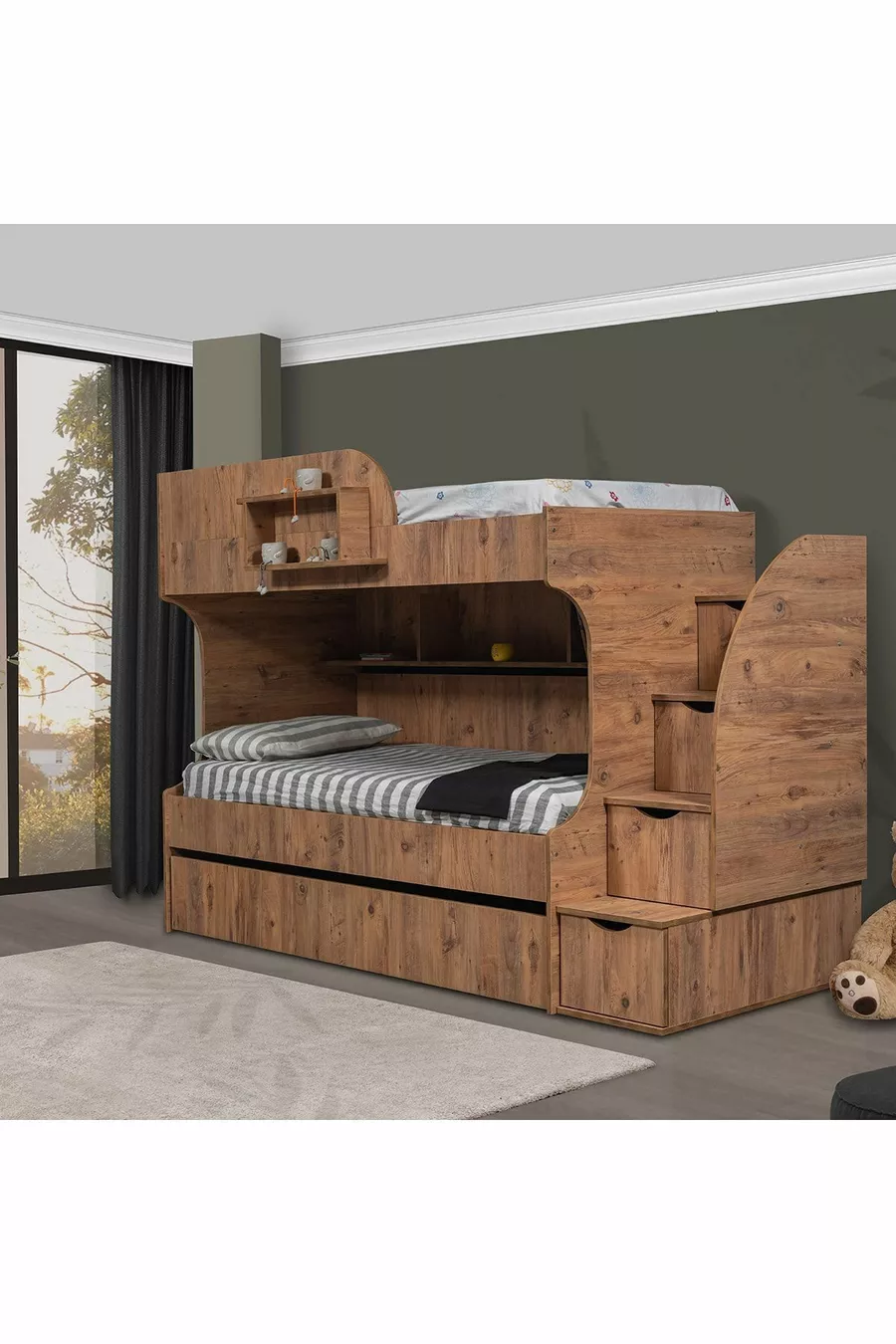 Lits superposés, Lit superposé Aura avec tiroirs - 3 matelas confort