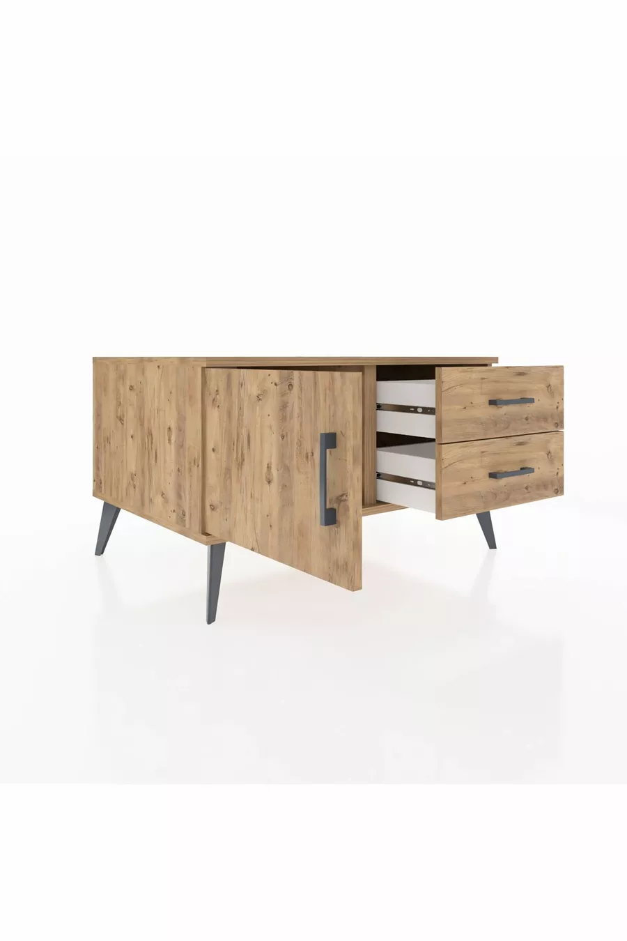 Commode Kronos avec une étagère, 2 tiroirs et une porte, pin sur pin