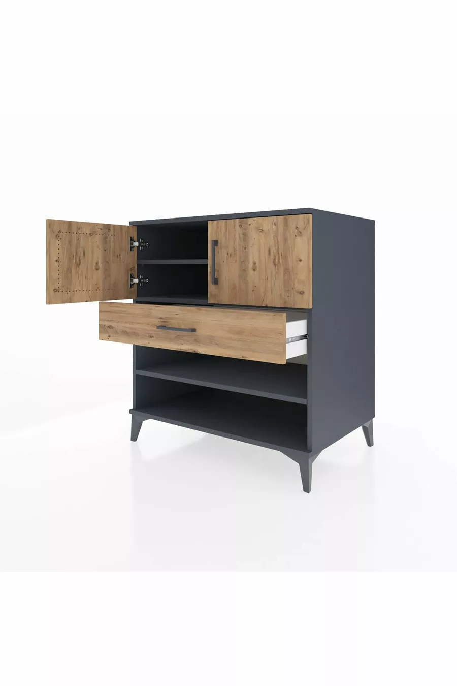 Commode Kronos avec 3 étagères, 1 tiroir et 2 portes, Anthracite-Sapin