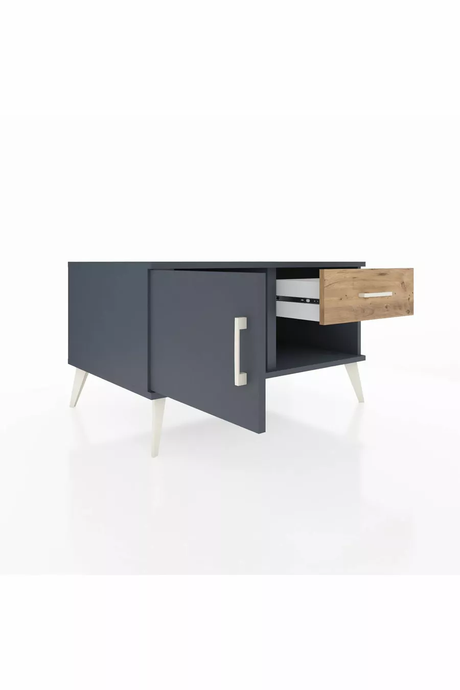 Commode Kronos avec une seule étagère, un tiroir et une porte, Anthracite-Anthracite/Pin