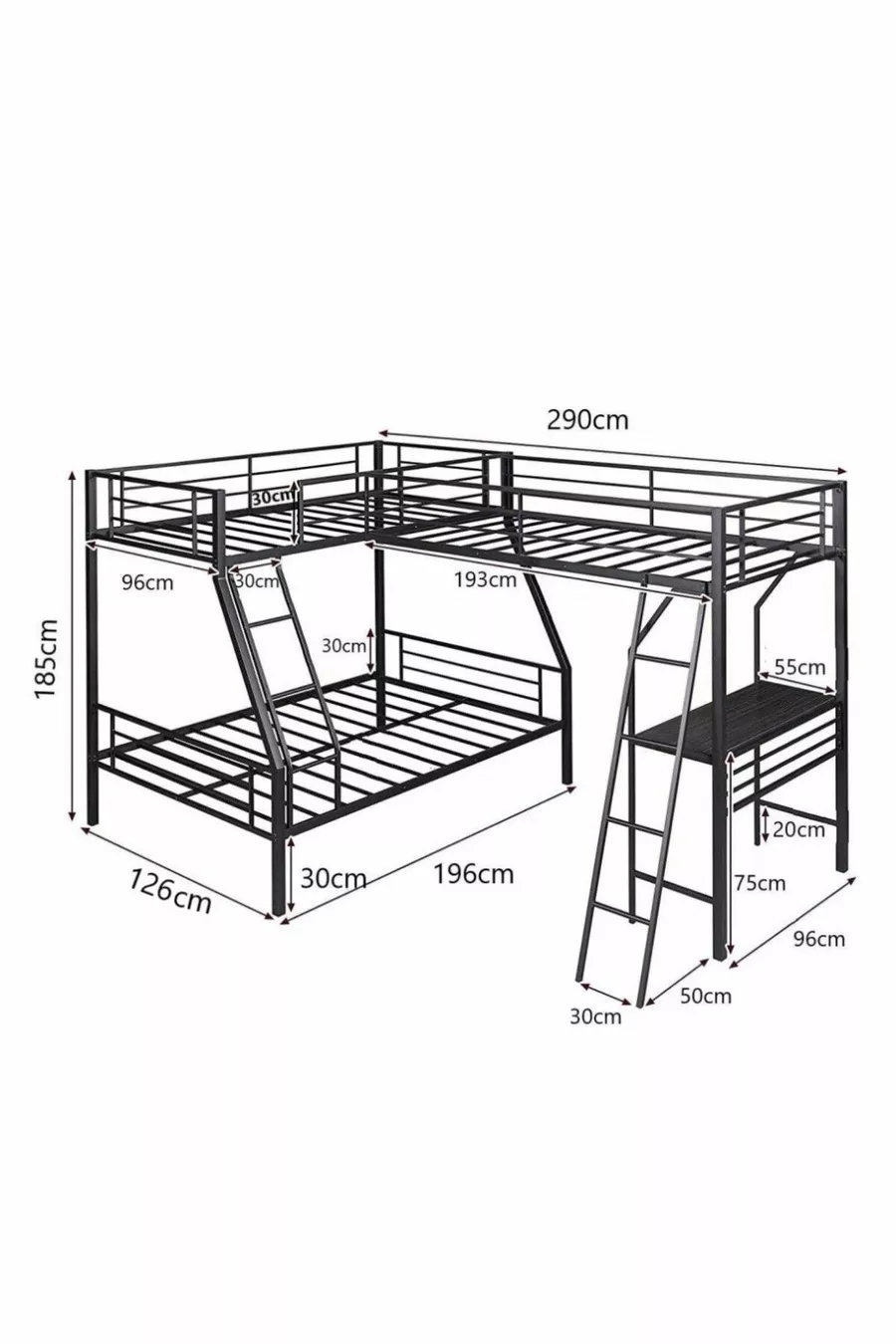 Lit mezzanine avec bureau pour trois personnes au design moderne