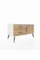Commode Hyperion à une étagère, 2 tiroirs, 1 porte, Pierre de Lune-Pin