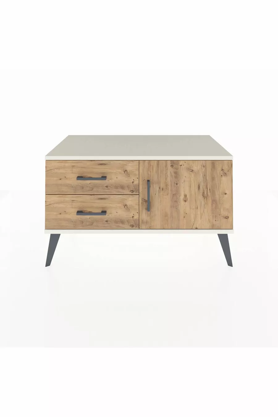Commode Hyperion à une étagère, 2 tiroirs, 1 porte, Pierre de Lune-Pin
