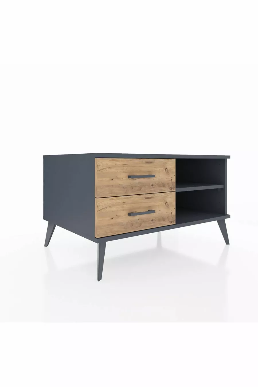 Commode Kronos à une étagère et 2 tiroirs Anthracite-Anthracite/Sapin