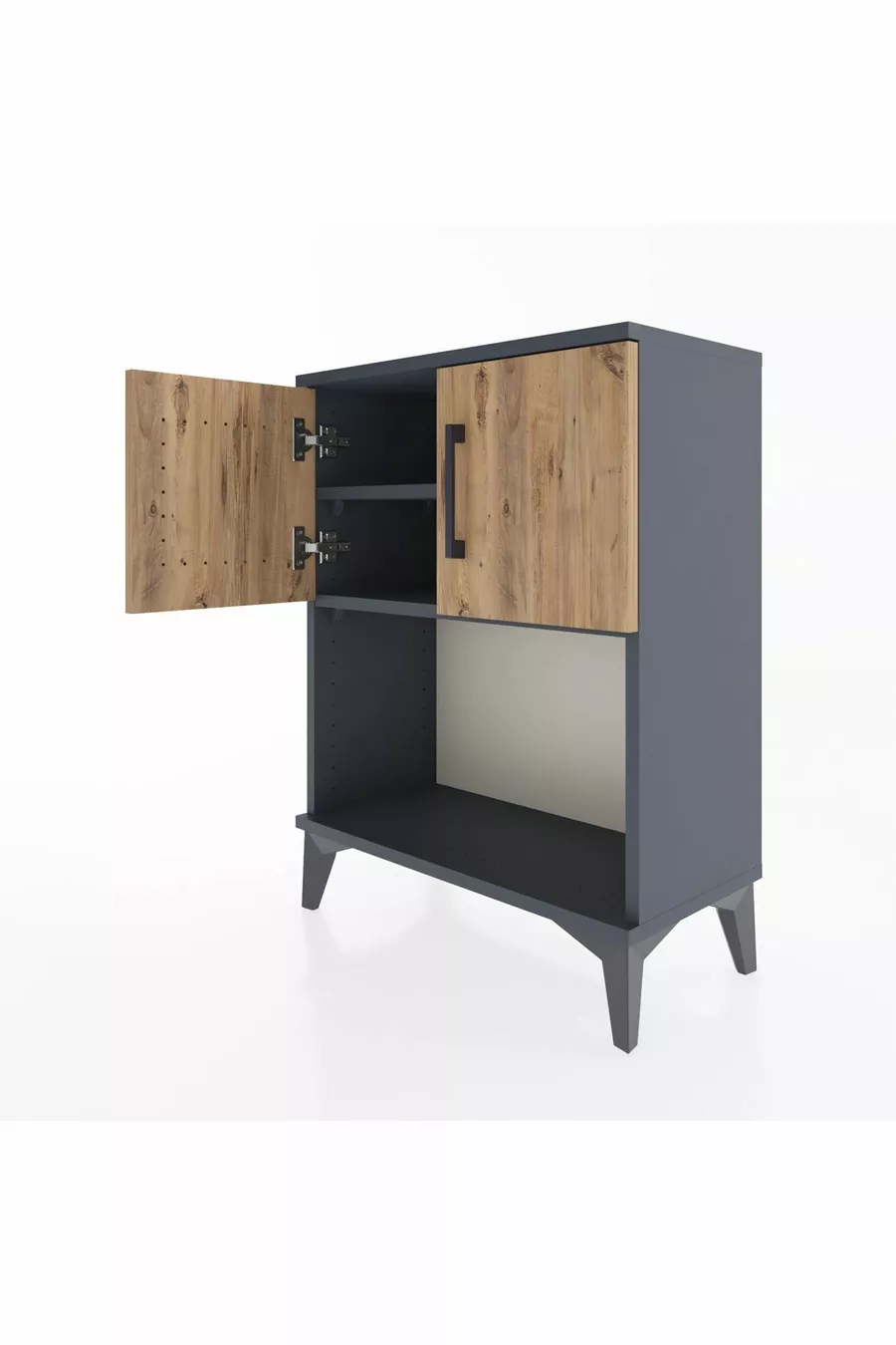Table de chevet Arges avec 2 étagères et 2 portes Anthracite-Épicéa