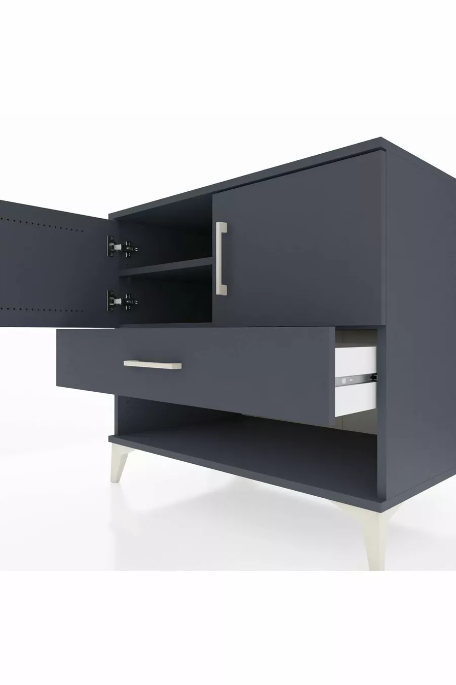 Commode Kronos avec 2 étagères, 1 tiroir et 2 portes, Anthracite-Anthracite