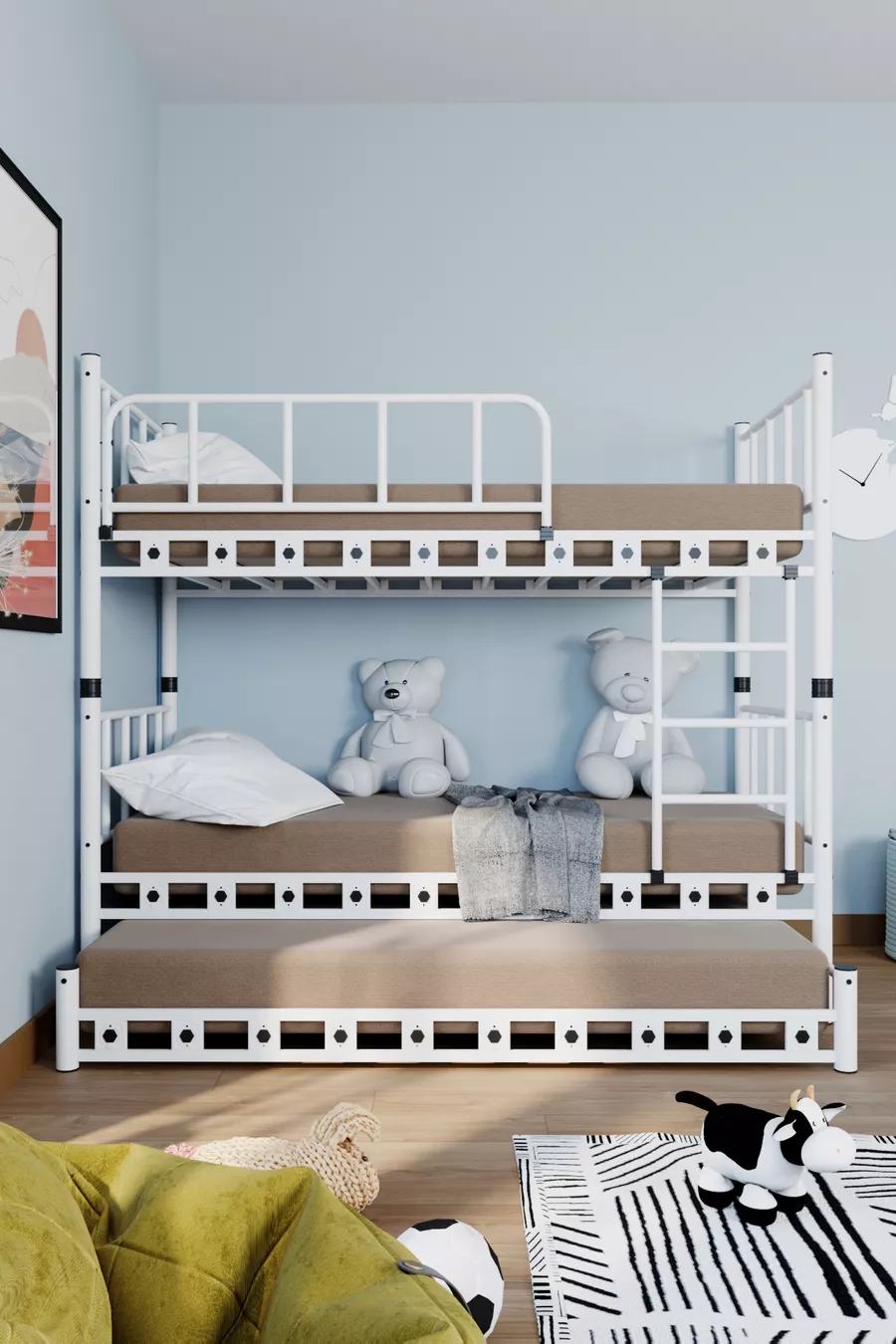 Chambre d'enfant jeune avec lit superposé et lits en métal Zambak