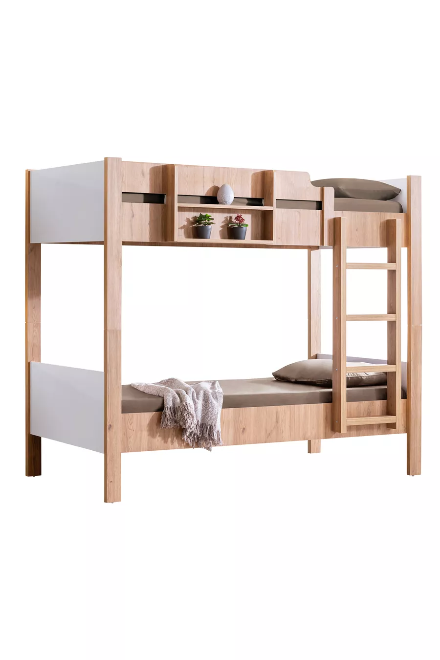 Lits superposés avec lits pour enfants, Lit superposé modulable pour enfants Asya, Noyer - Blanc