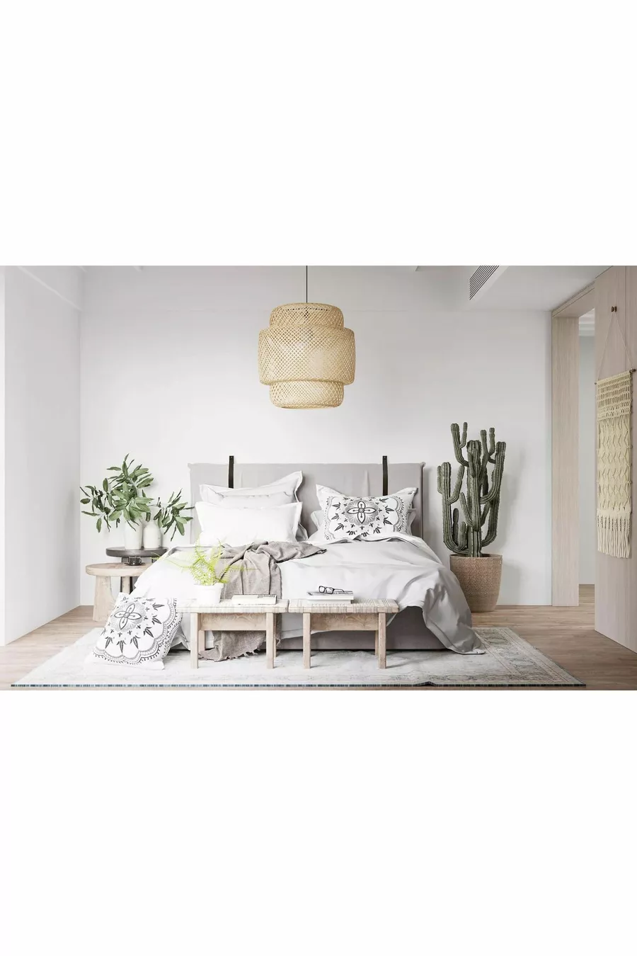 Tête de lit en cuir avec sangles + ensemble de 2 étagères murales pour chambre à coucher avec table de chevet