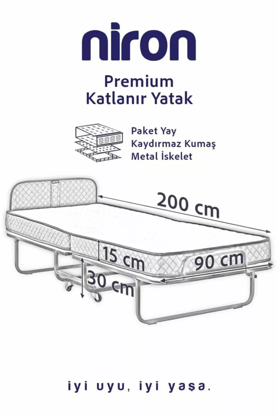 Lit pliant premium Niron  cm Matelas luxueux à ressorts emballés et cadre de lit recouvert de tissu antidérapant