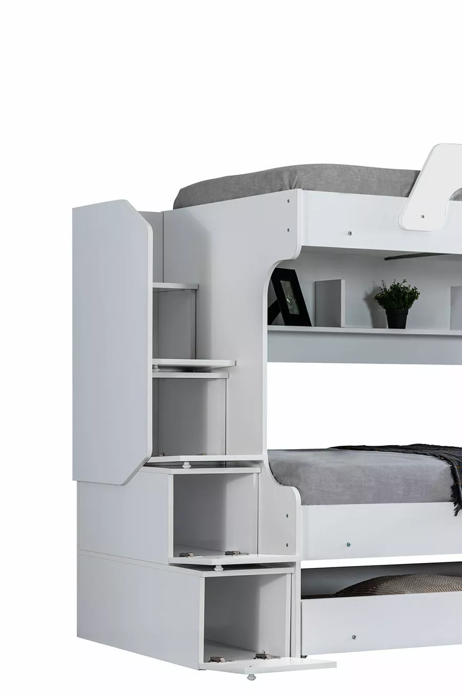 Lits superposés, Lit superposé avec tiroirs Inci - Blanc 2 matelas Confort