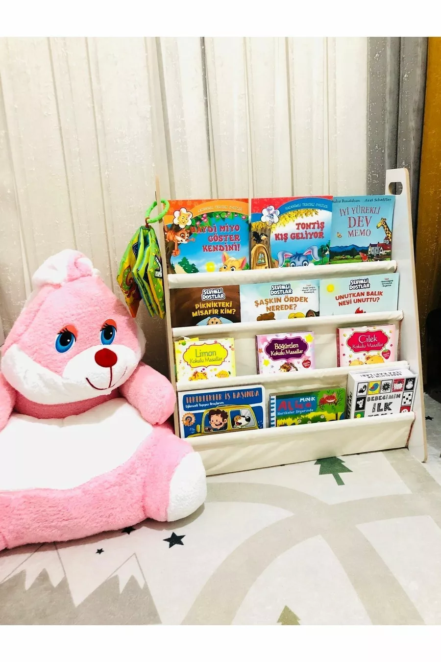 Bibliothèque Montessori pour enfants et bébés, éducative et portable, 4 étagères en tissu