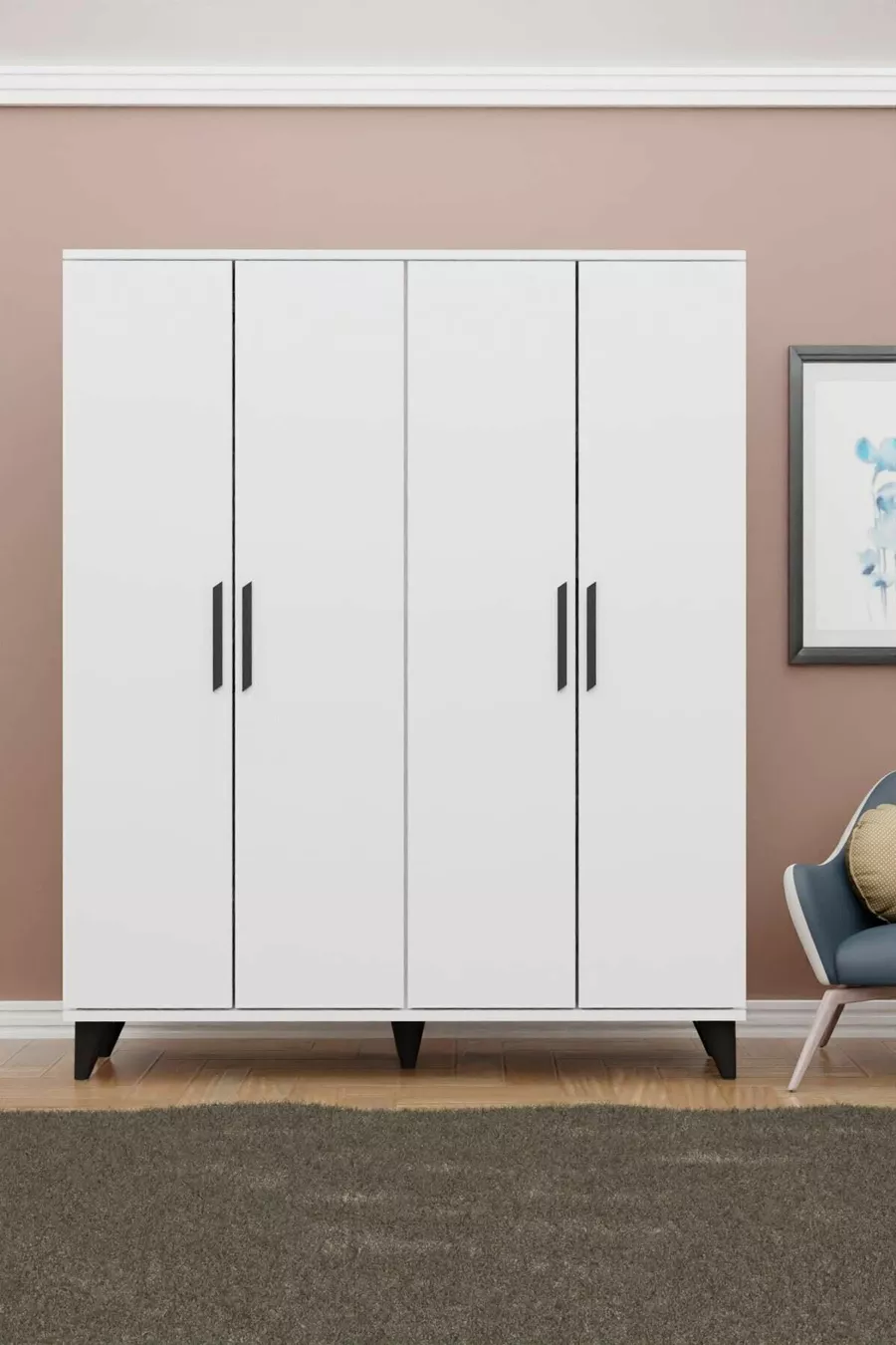 Armoire noire à quatre portes avec poignées GM -A sur pieds en forme de nuage