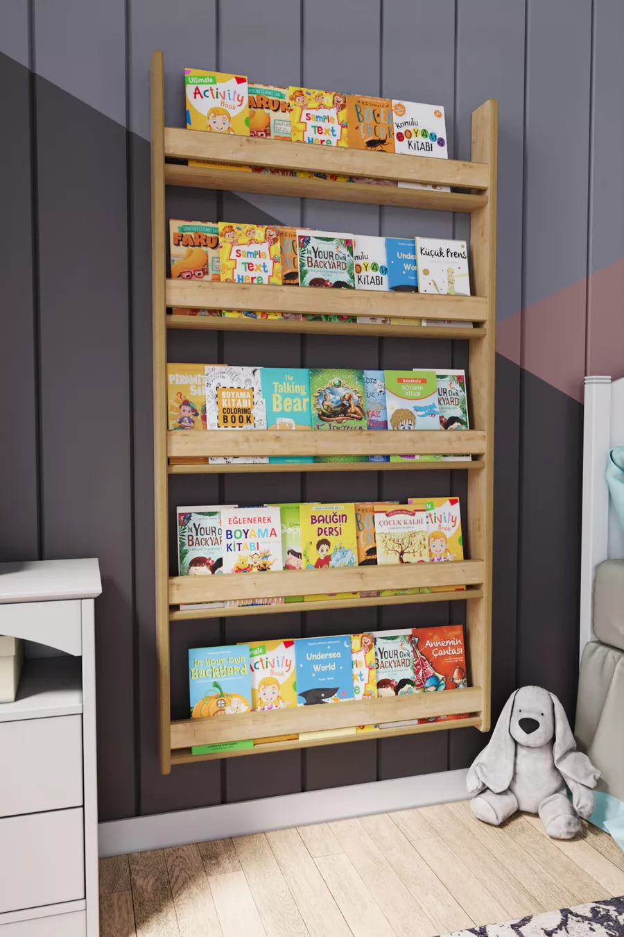 Bibliothèque pour enfants Montessori à 5 étagères en MDF * cm Chêne Saphir
