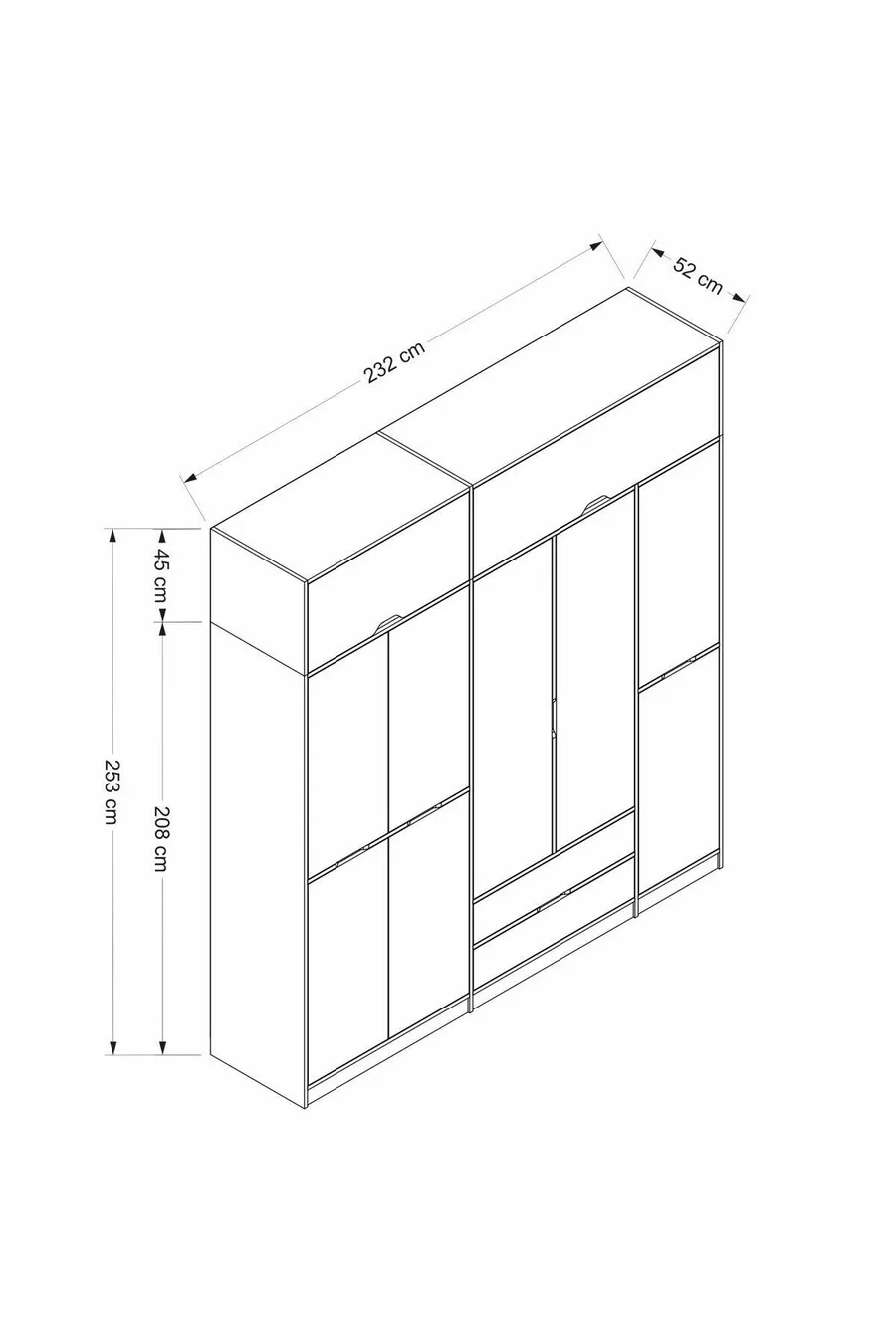 Armoire Elina à 5 portes avec penderie - Doré/Blanc