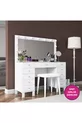 Rani Coiffeuse de Coulisses avec Miroir Illuminé Hollywood, Ensemble avec Tiroirs, Organisateur de Bijoux et Pouf, Blanc