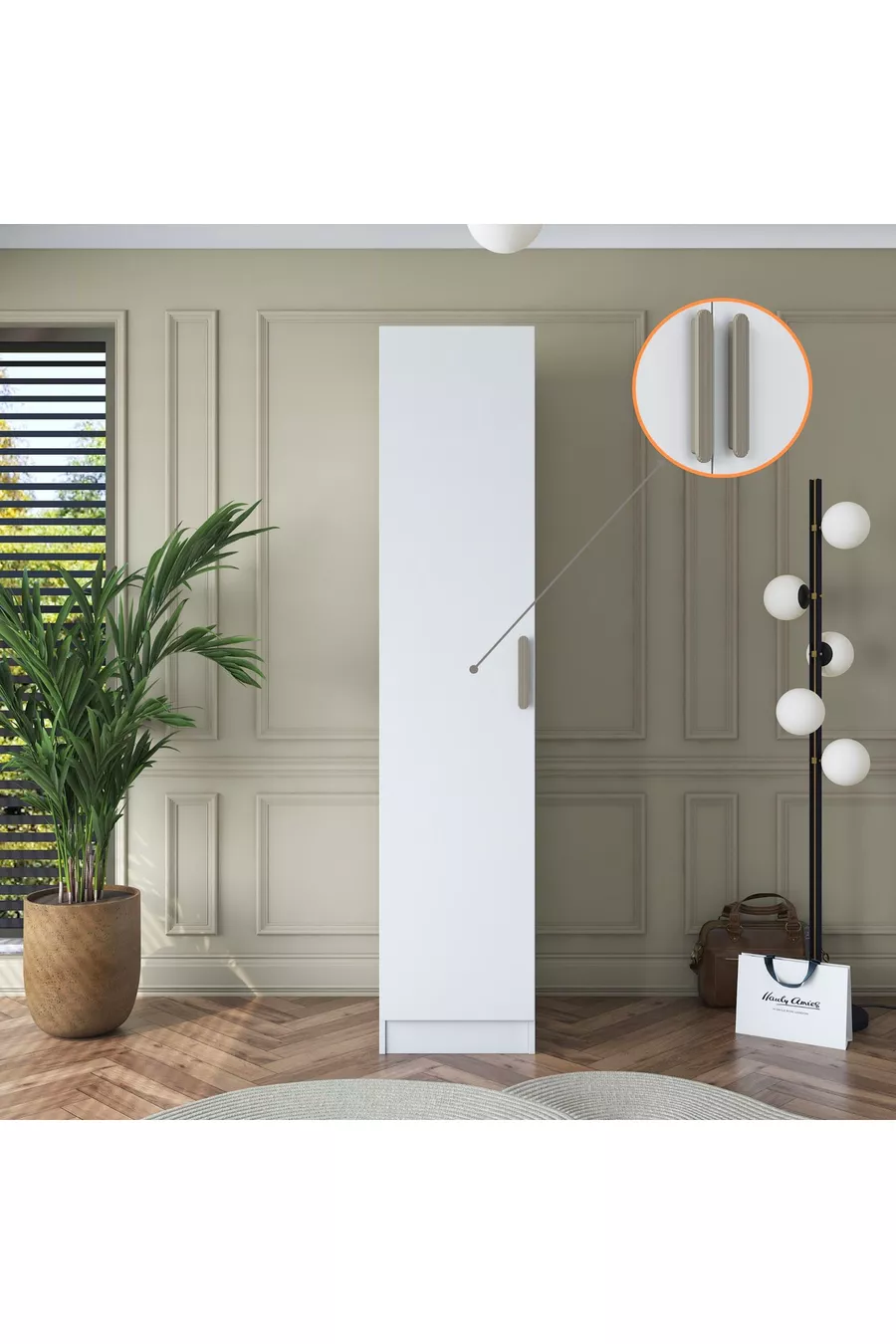 Armoire Rani  à une porte avec 5 étagères pour vêtements, blanche