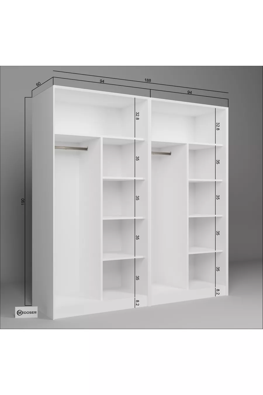Armoire à vêtements Lucas 4 portes  étagères - Blanc mat