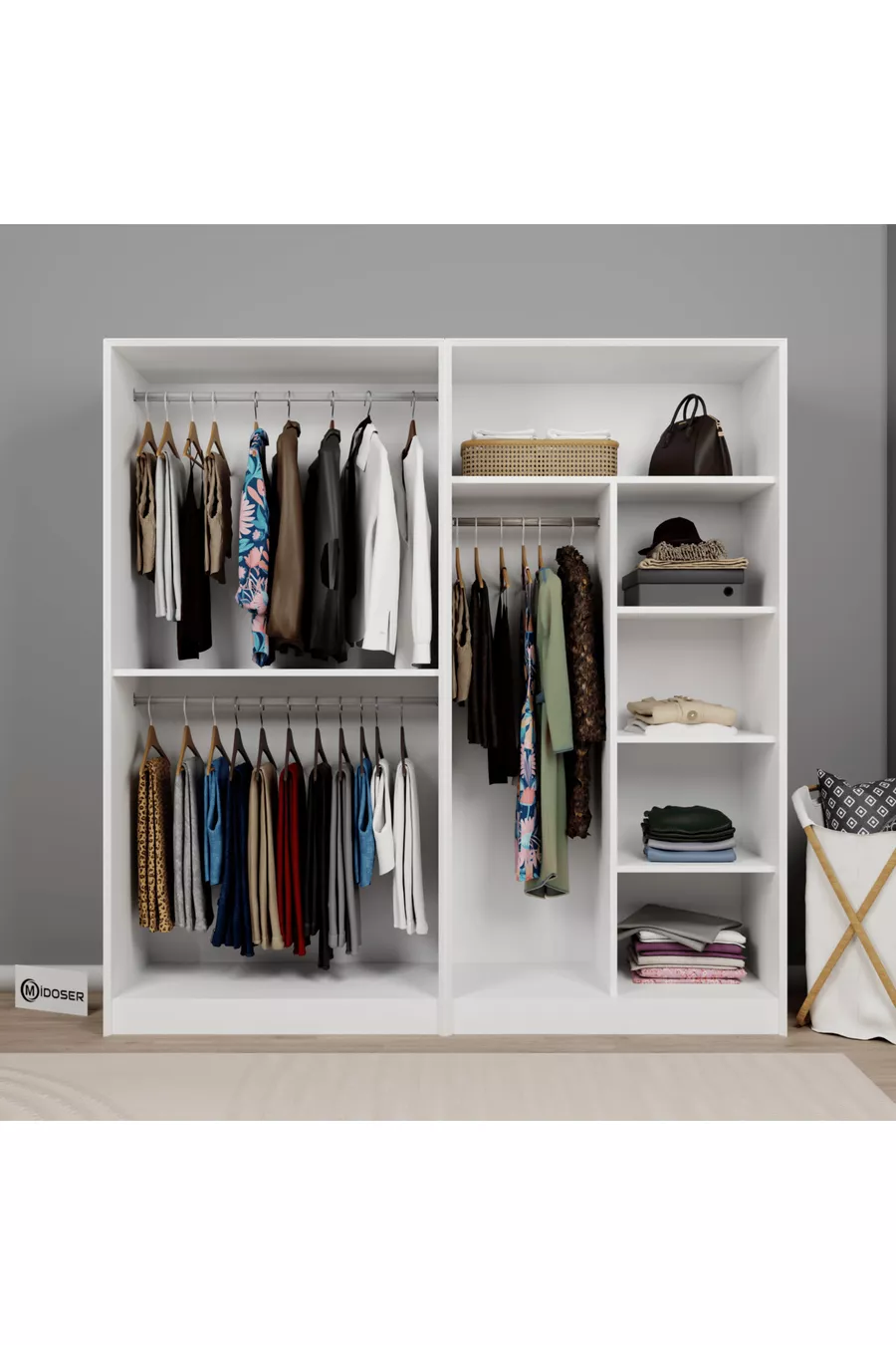 Armoire à vêtements Lucas 4 portes avec double tringle - Ensemble garde-robe blanc  cm