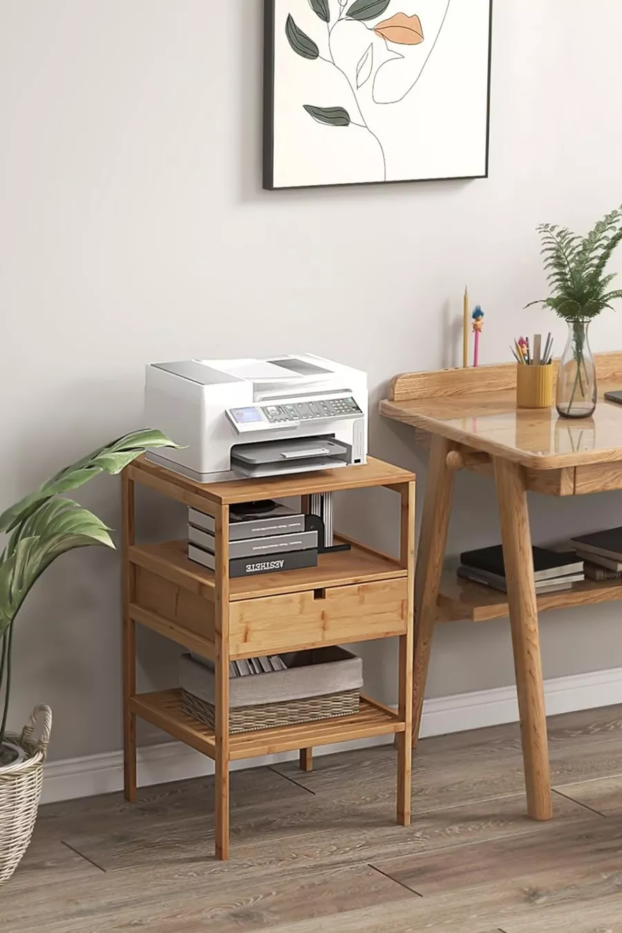 Table de chevet avec tiroirs et étagères en bambou pour chambre à coucher, organisateur commode