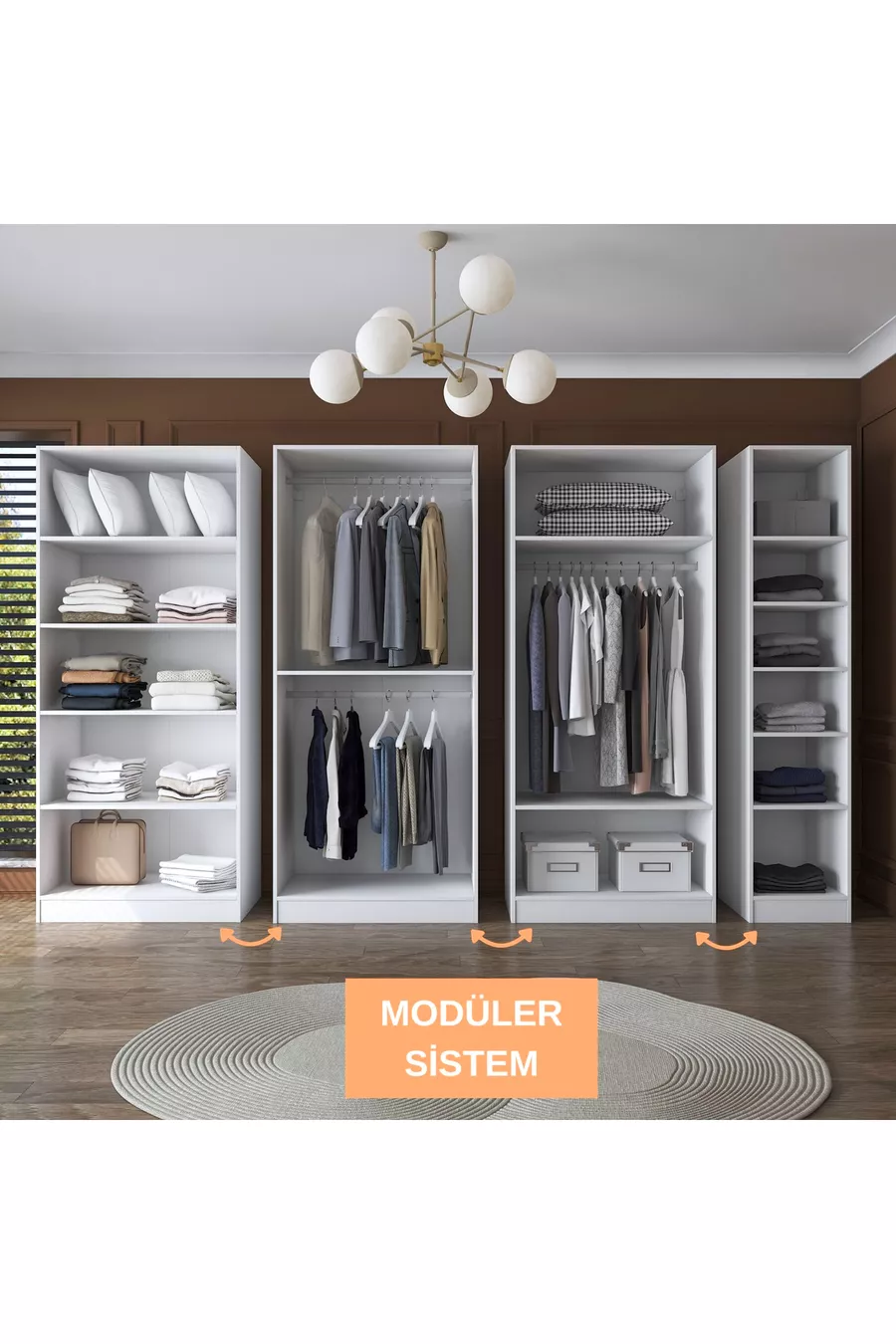 Rani  Armoire Spacieuse Armoire à Vêtements 7 Portes  Étagères 3 Penderies Armoire Modulaire Blanche