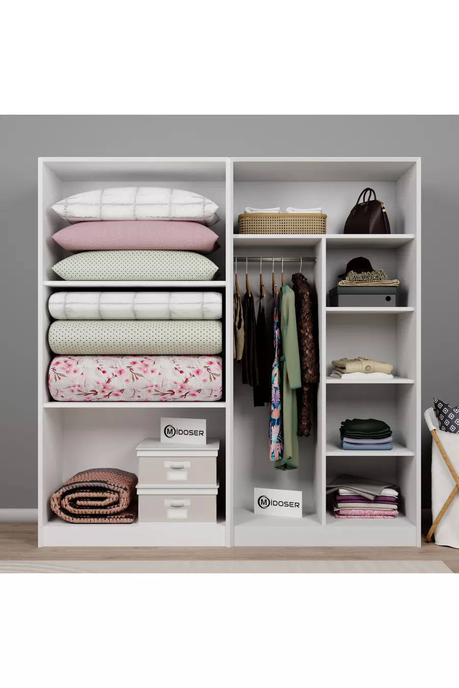 Ensemble d'armoire et d'étagère Lucas 4 portes 8 étagères - Blanc mat