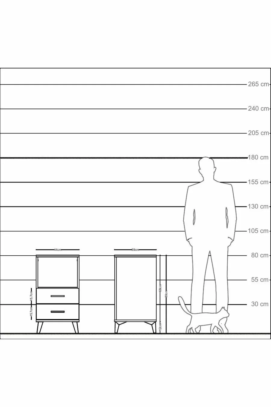 Table de chevet Kronos avec une étagère et 2 tiroirs Anthracite-Anthracite