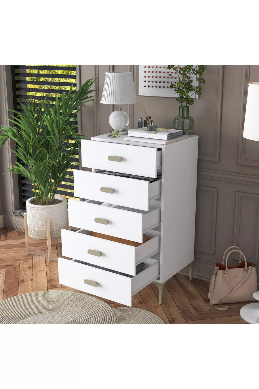Rani Commode 5 Tiroirs Chambre à Coucher Chambre de Bébé Blanche
