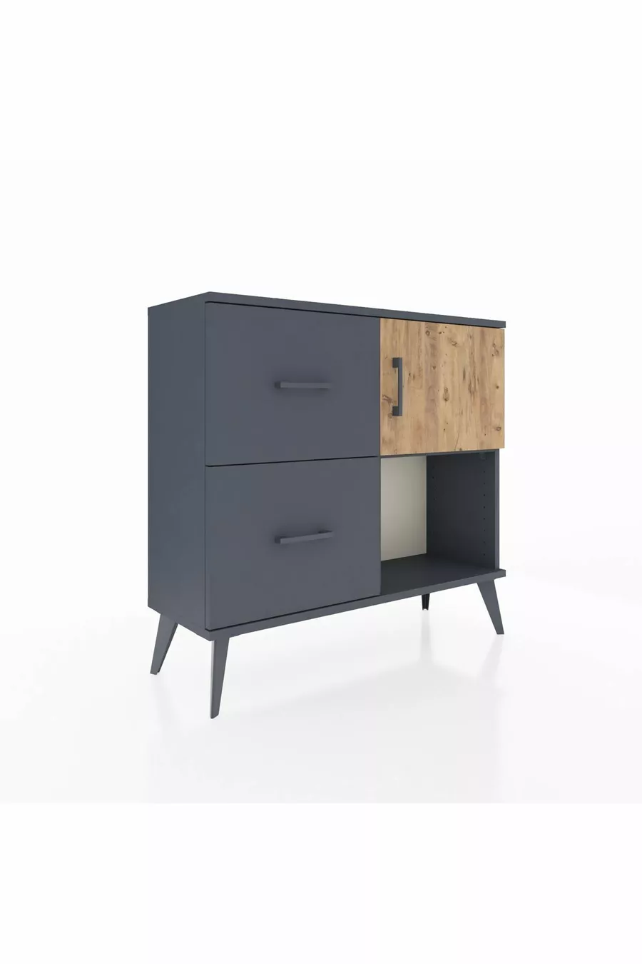 Commode Arges à une étagère, 2 tiroirs et une porte, Anthracite-Sapin/Anthracite