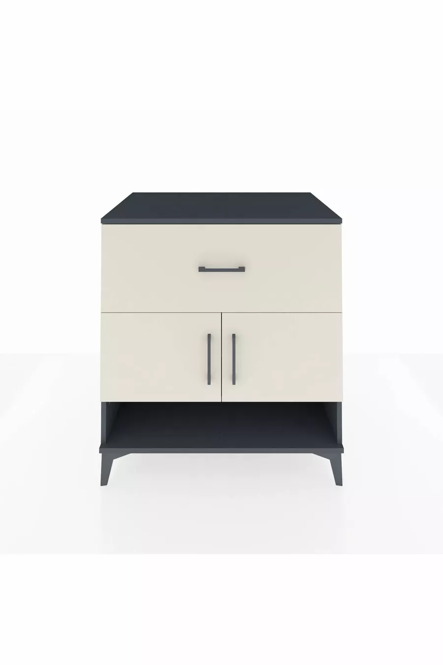 Commode Kronos avec 2 étagères, 1 tiroir et 2 portes, Anthracite-Pierre de lune