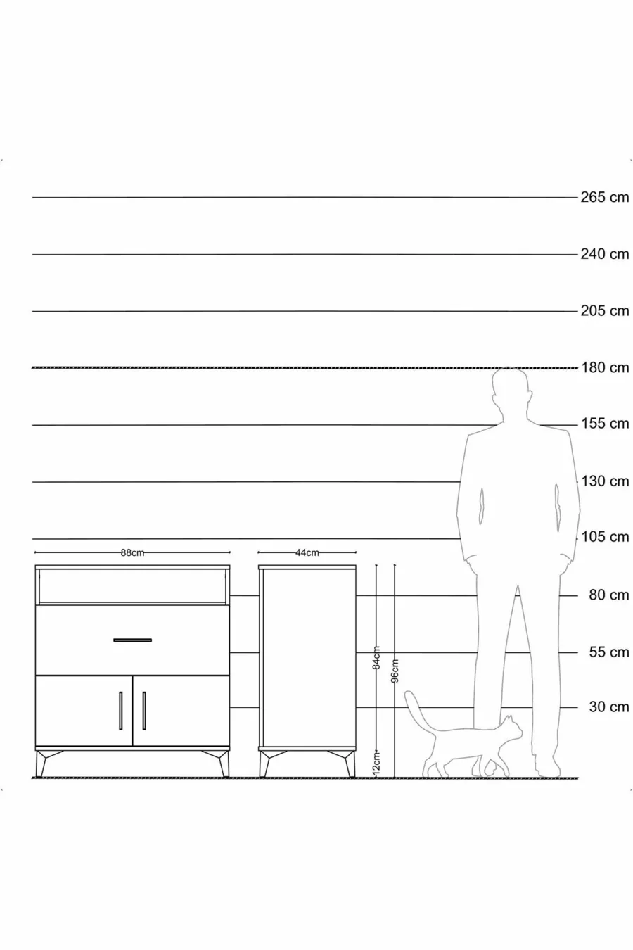 Commode Hyperion à une étagère, un tiroir et deux portes, Anthracite-Épicéa