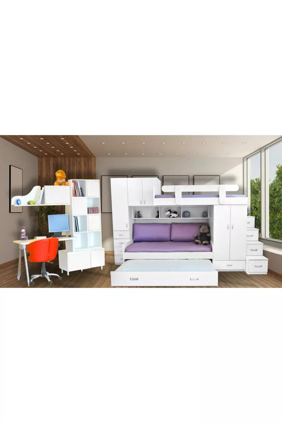 Chambre d'enfant et d'adolescent avec lits superposés