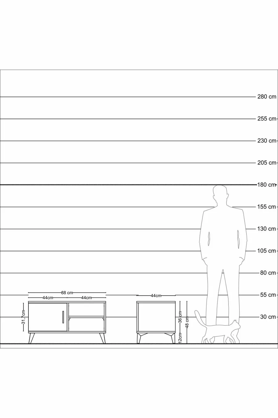 Commode Hyperion 2 étagères avec 1 porte Pin-Ambre/Pin